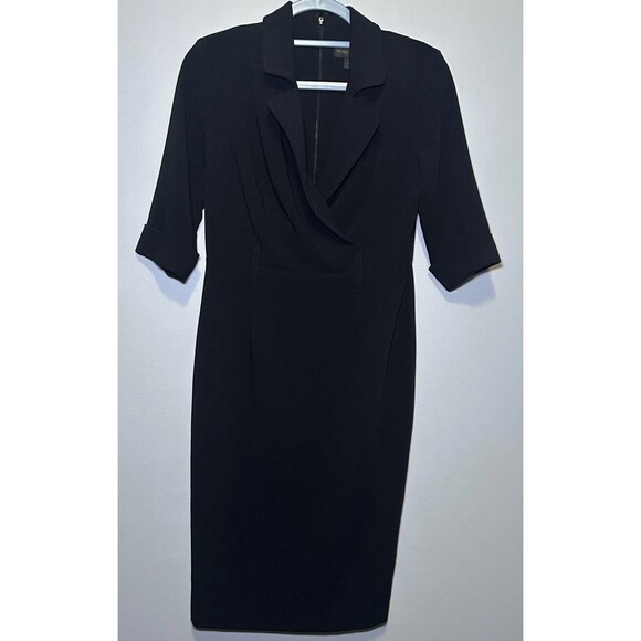 Donna Karan New York Dress Women's 6 Black Cowl Neck Sheath Belted Work Office - Picture 3 of 12